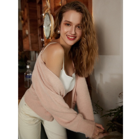 Soft and Fuzzy V-Neck Buttoned Cardigan - Picture 10 of 15